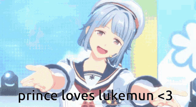 a picture of a girl with the words prince loves lukemun < 3 on the bottom
