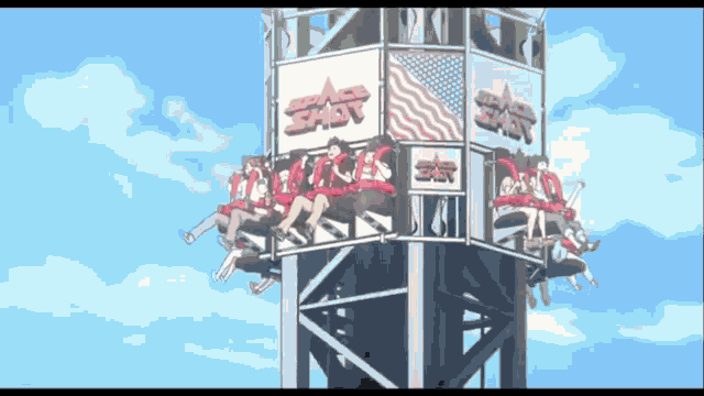 a group of people are riding a roller coaster with the word east on it