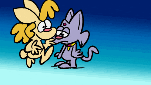 a cartoon of a dog and a cat standing next to each other on a blue background
