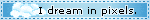 i dream in pixels is written on a blue background