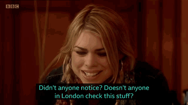 a bbc screen shows a woman smiling and the words didn 't anyone notice