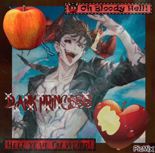 a picture of a man eating an apple with the words " oh bloody hell " above him