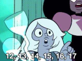 a cartoon character with the number 12 13 14 15 16 17 on her face