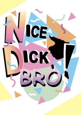 a colorful poster that says nice dick bro on it