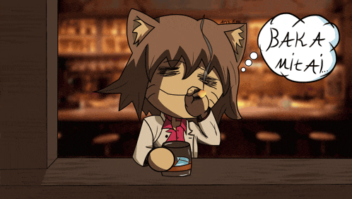 a cartoon of a cat smoking a cigarette with a speech bubble saying baka mitai