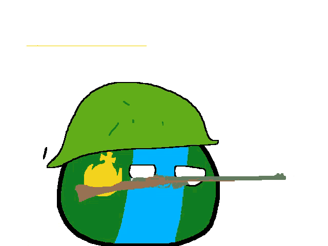 a cartoon drawing of a soldier with a helmet and a rifle
