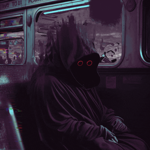 a person sitting on a bus with a sign that says " subway to ii " on it