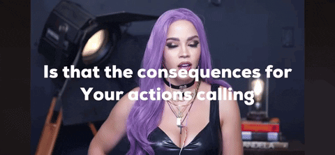 a woman with purple hair is talking about the consequences of her actions