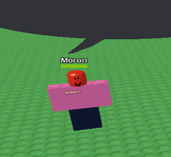 a cartoon character named moron is standing on a green tile floor
