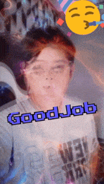 a pixelated image of a person with the words good job on the bottom