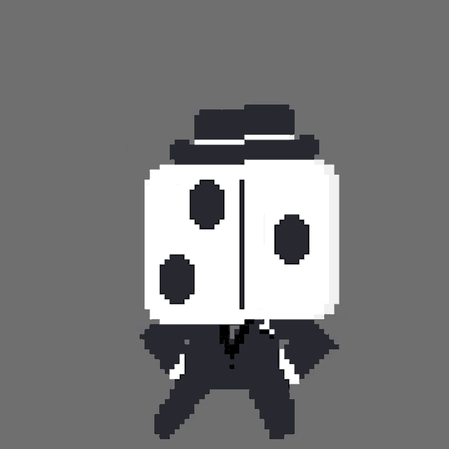 a pixel art of a man wearing a suit and a hat