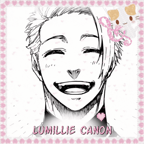 a black and white drawing of a person with the name lumillie canon on it