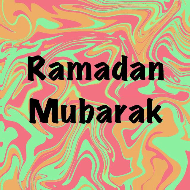 the word ramadan is on a pink and green background