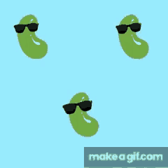 three green beans wearing sunglasses on a blue background with the words make a git.com below them