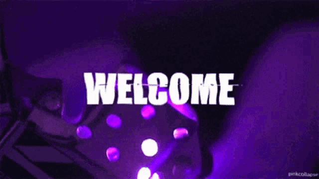 a purple background with the word welcome in the middle