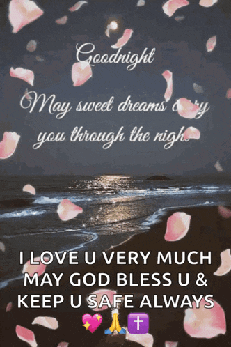goodnight may sweet dreams carry you through the night i love u very much may god bless u & keep u safe always .