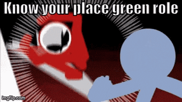 a cartoon of a red fox and a blue stick figure with the words know your place green role .