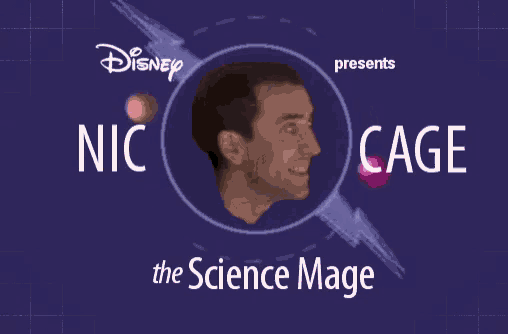 disney presents nic cage the science mage with a man in a circle
