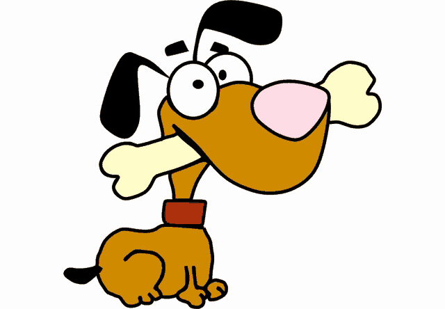 a cartoon dog has a large bone in its mouth