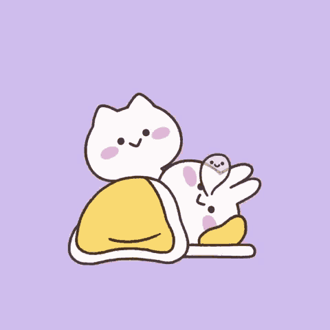 a cartoon drawing of a cat and a rabbit