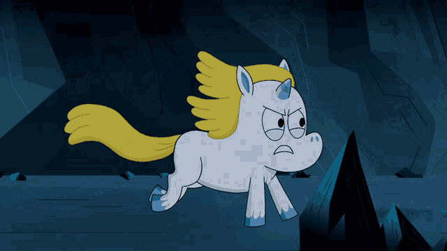 a cartoon of a unicorn with a yellow mane and horn