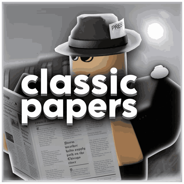 a picture of a man reading a newspaper with the words classic papers below it