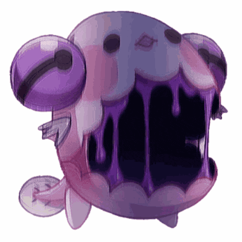 a cartoon drawing of a purple monster with a big mouth