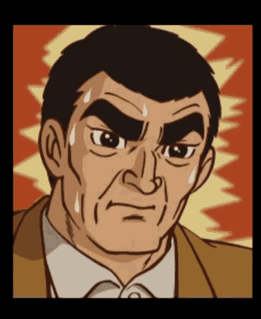 a cartoon drawing of a man 's face with a lightning bolt in the background