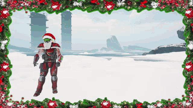 a man in a santa hat is in the snow
