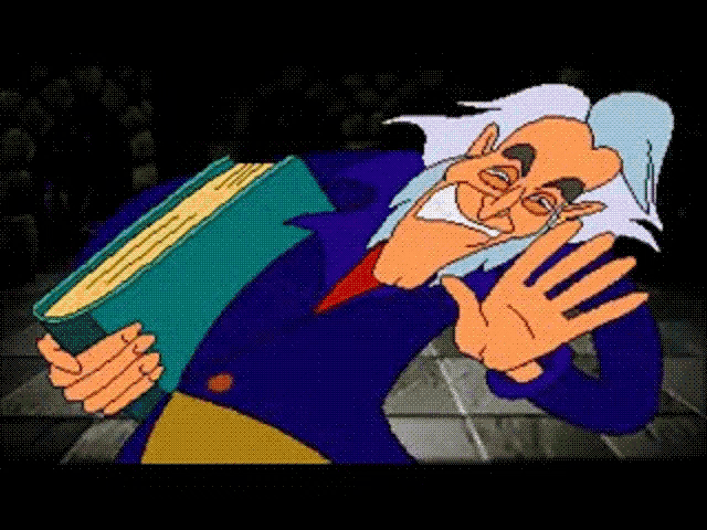 a cartoon of a man holding a book and waving