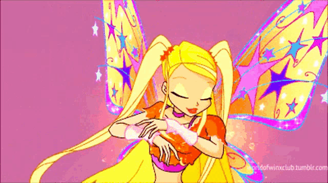 a picture of a cartoon character with a purple background and the word stella on the bottom right corner
