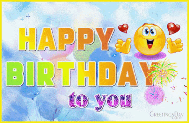 a birthday card with a smiley face and balloons that says happy birthday to you