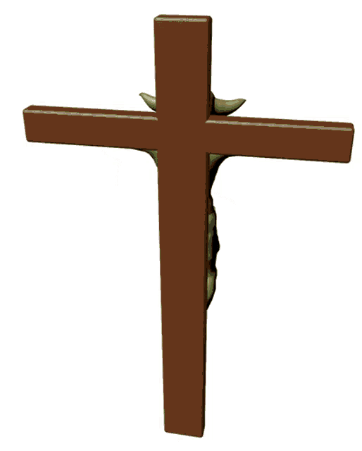 a cross with a green figure on it that looks like yoda