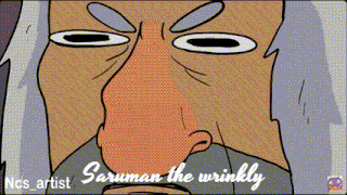 a cartoon of a man with the words " saruman the wrinkly " on the bottom right