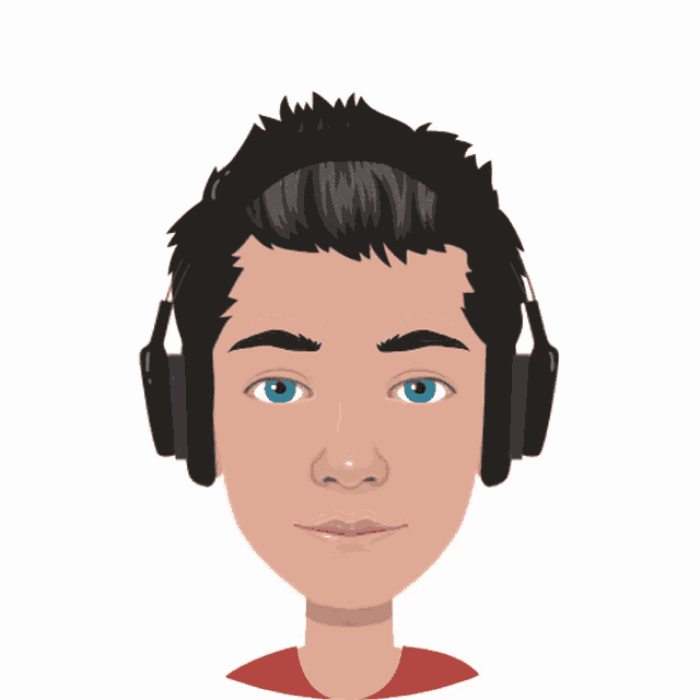 a cartoon of a boy wearing headphones with blue eyes