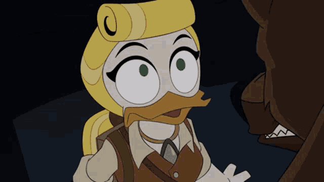 a cartoon of a duck talking to a wolf