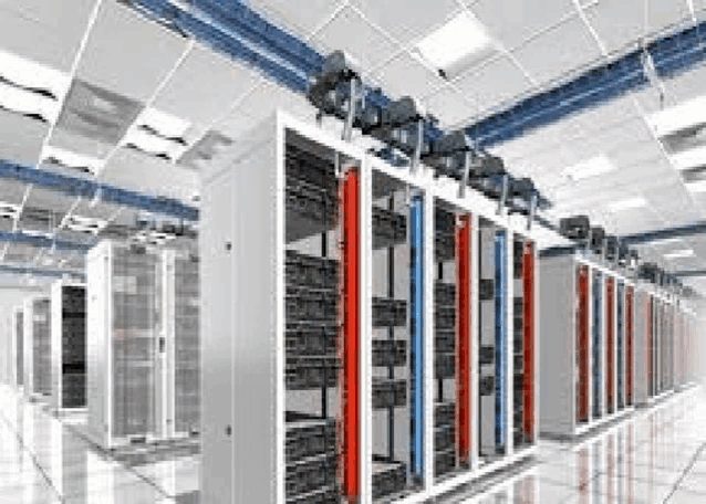 a row of servers in a data center with a lot of servers .