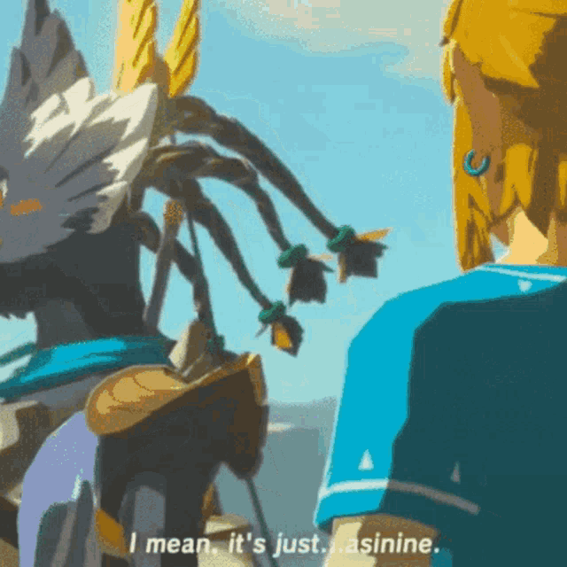a video game character says " i mean it 's just ... asinine "