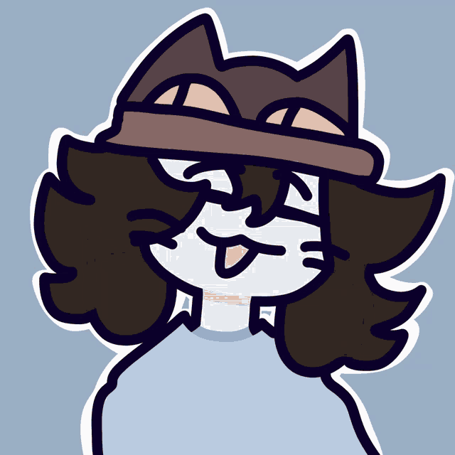 a drawing of a cat wearing a hat and sticking out its tongue