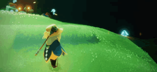 a person in a video game is standing on a hill