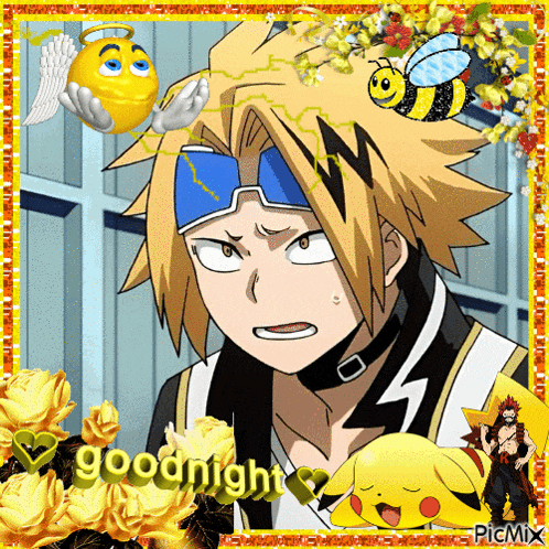 a picture of a boy with a bee on his head and the words goodnight on the bottom