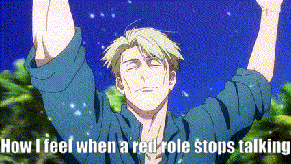 a man with his arms in the air and the words `` how i feel when a red role stops talking '' below him .