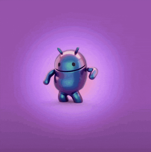 a purple android with a purple background is dancing