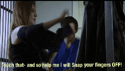 a woman tells a man to touch her and so help her