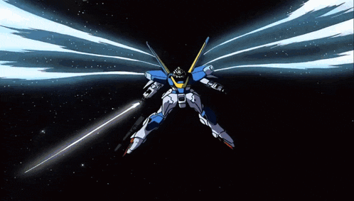 a blue and white robot with a yellow stripe on the chest