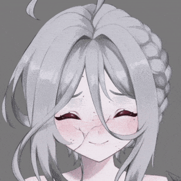 a drawing of a girl with white hair and red eyes smiling