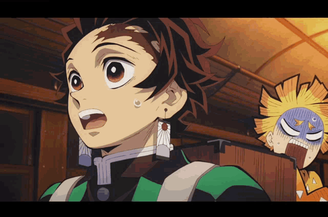 a boy with a surprised look on his face