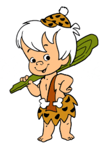 a cartoon character from the flintstones wearing a leopard print hat and holding a stick