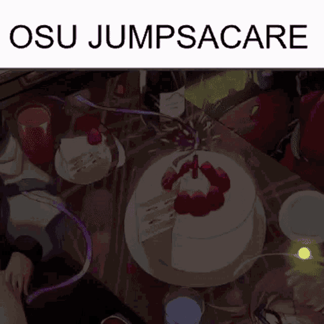 a picture of a cake on a table with the words osu jumpsacare above it