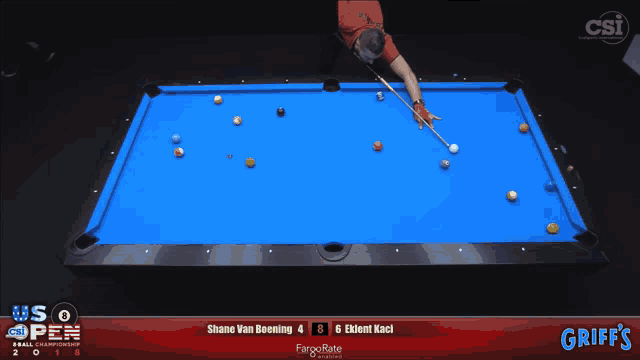 a pool table with griff 's on the bottom right